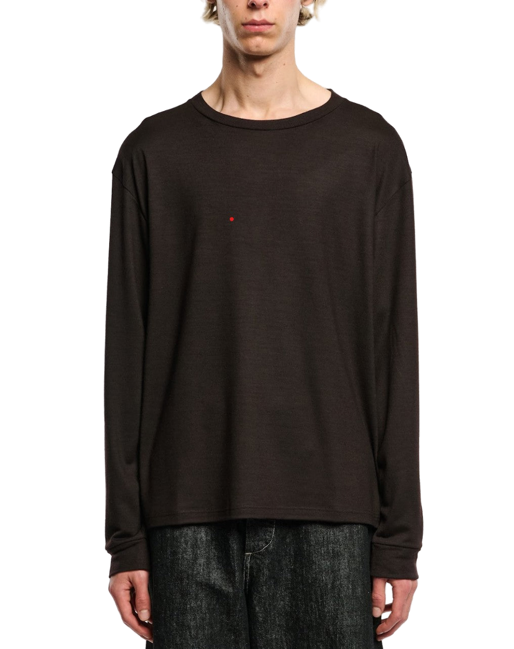 Crew-Neck Cotton Long Sleeve T-Shirt — Brown