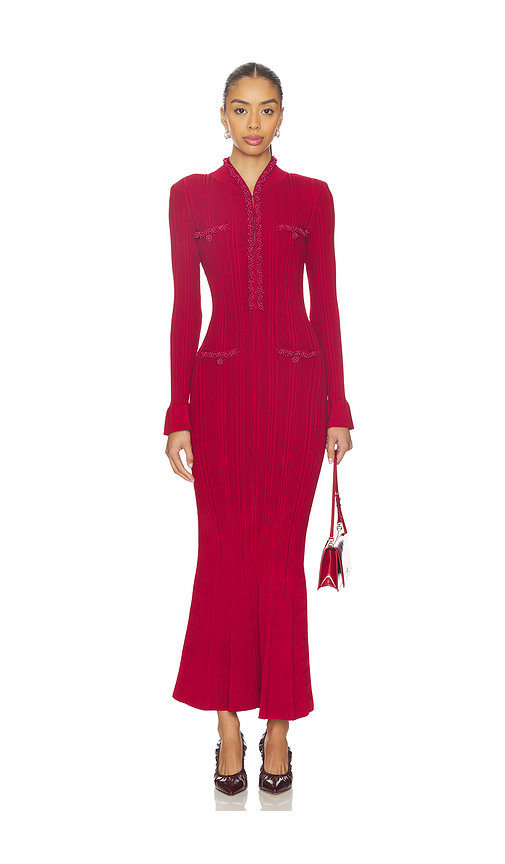 Self-portrait Red Pearl Trim Knit Midi Dress in Red. S. Also in