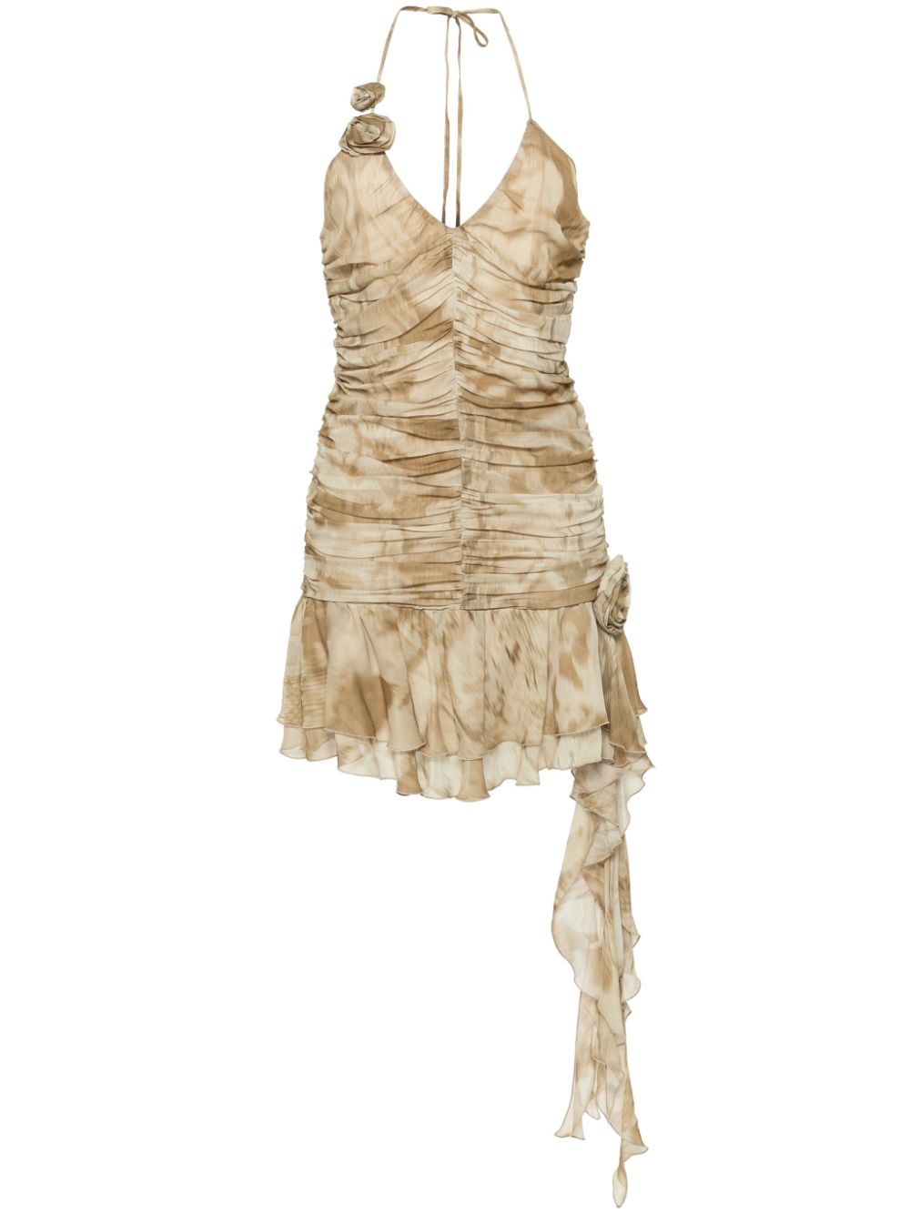 Ruffled python-print minidress - Neutrals