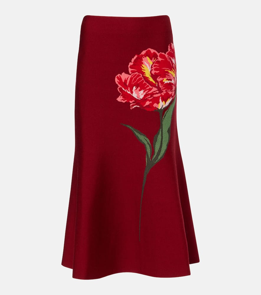 Floral jacquard cotton and wool midi skirt