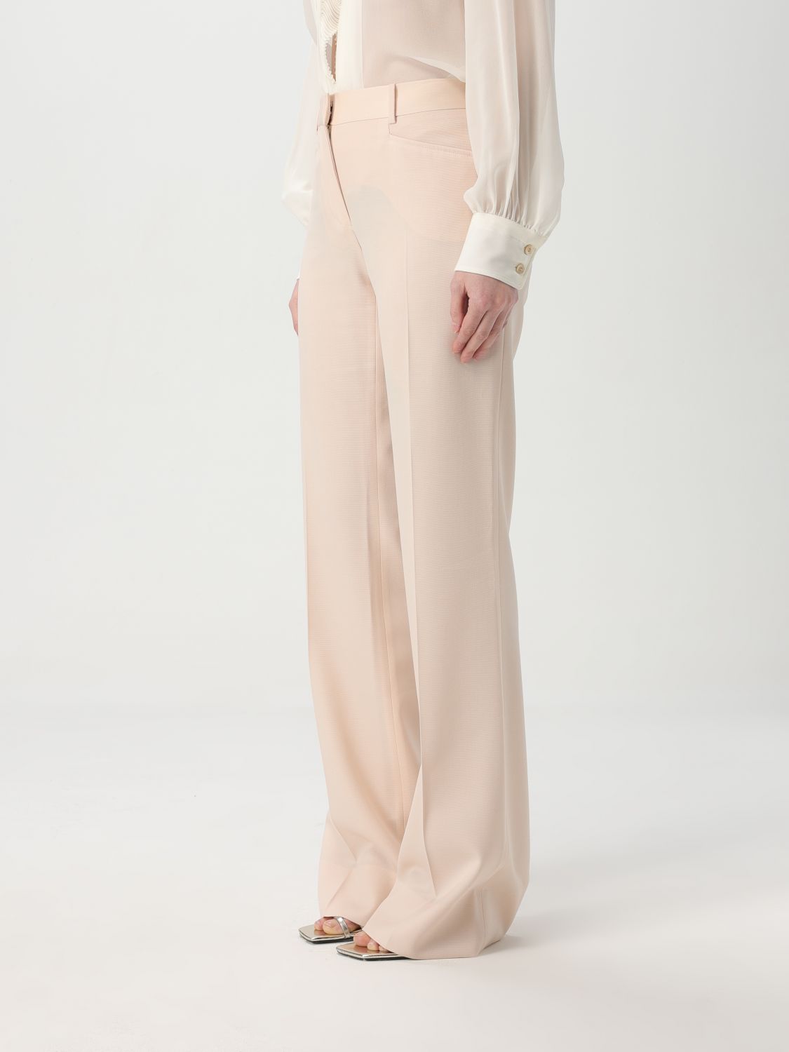High Waist Wide Leg Pants In Virgin Wool Light Blush