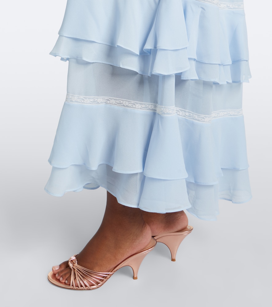 Ruffled off-shoulder lace-trimmed maxi dress
