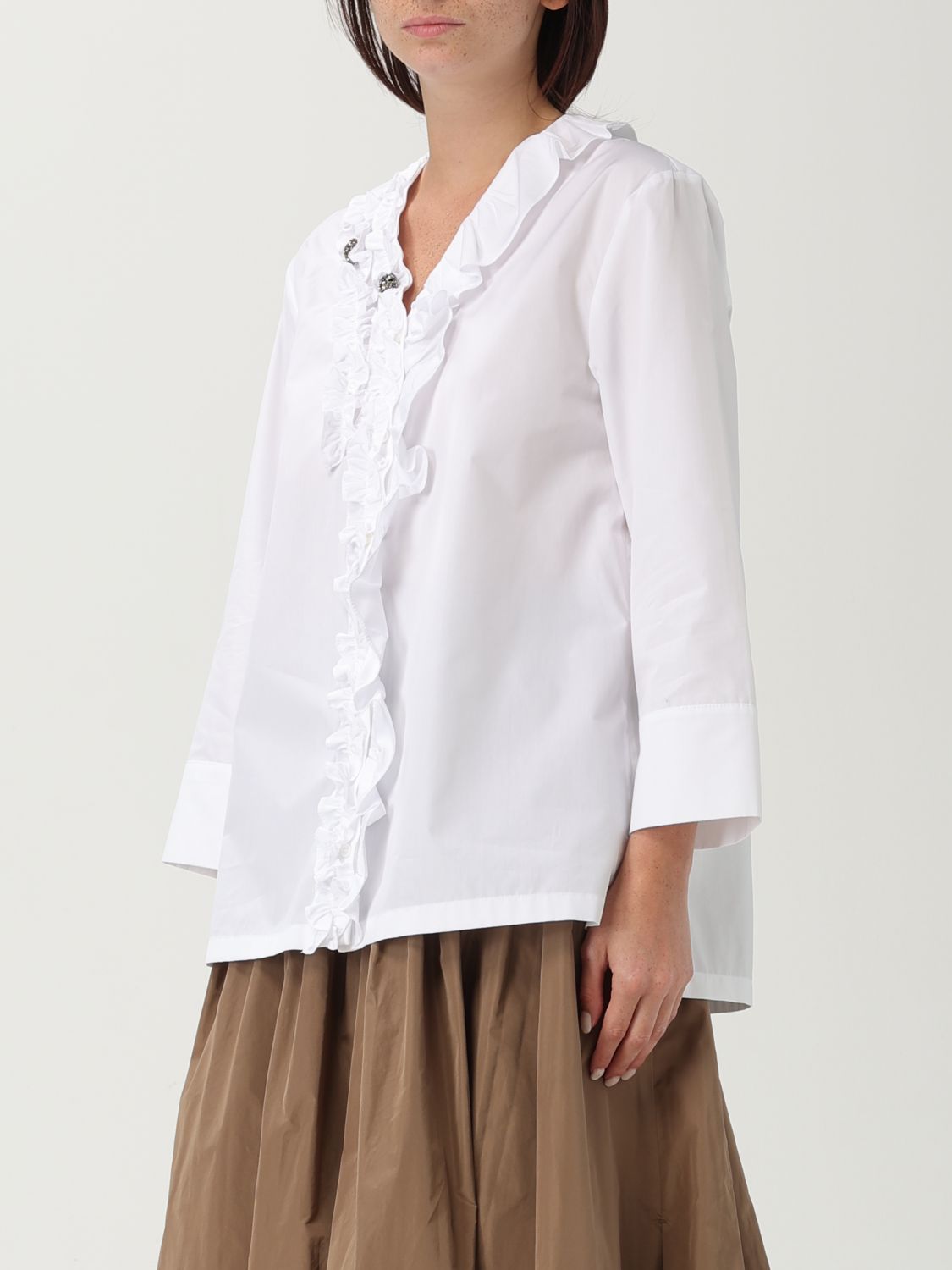 Embellished ruffle shirt - White