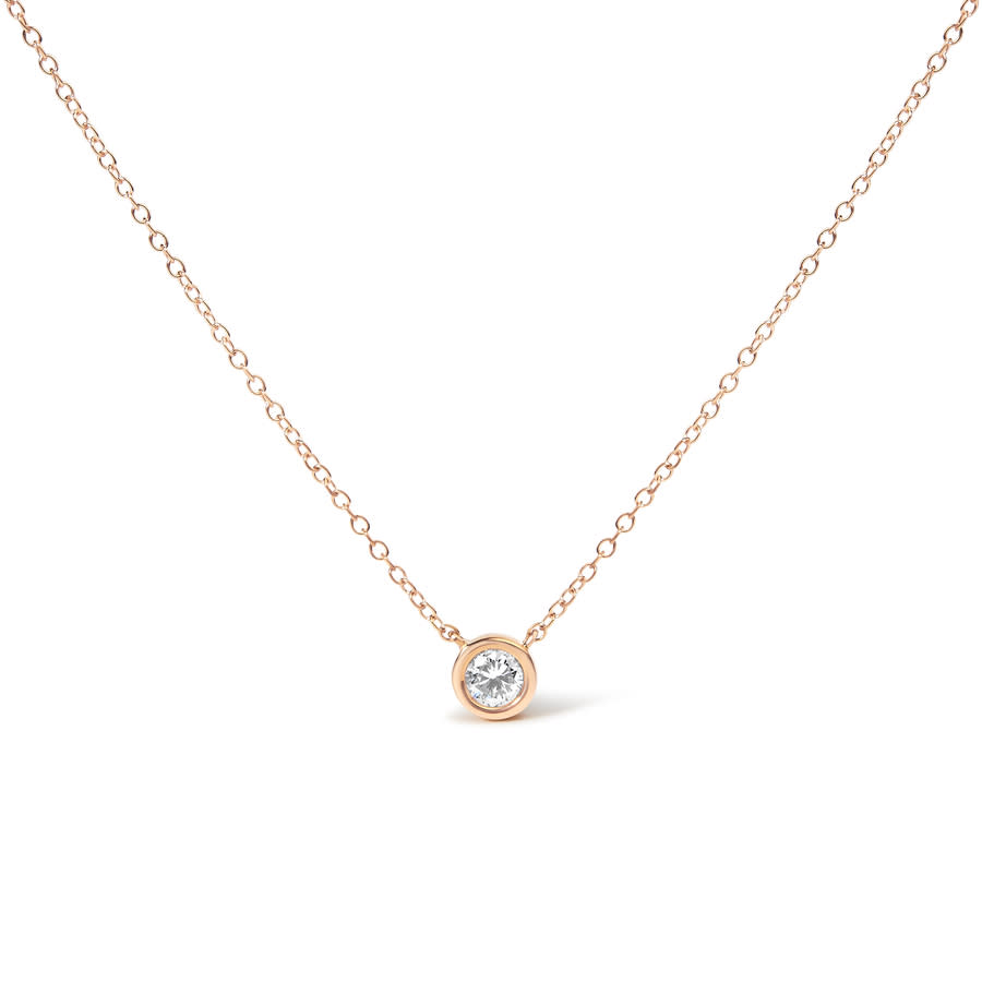 10K Rose Gold 1/3 Carat Round-Cut Diamond Modern Bezel-Set Solitaire 16''-18'' Pendant Necklace