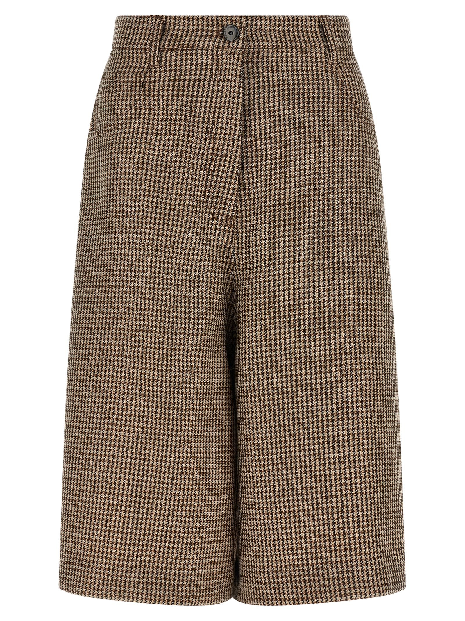 Prince of Wales Virgin Wool Bermuda Shorts — Brown