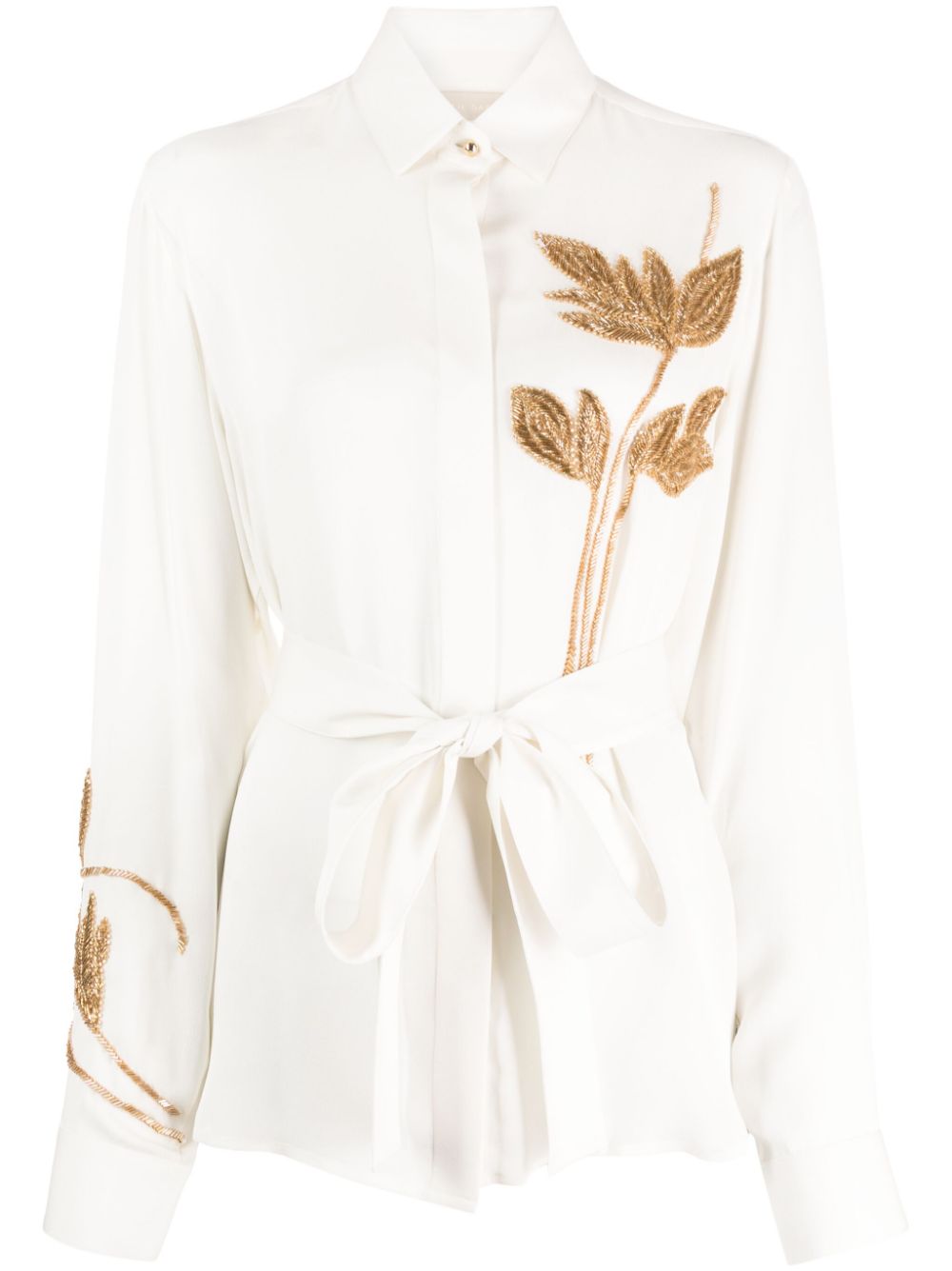 Foliage-embroidered silk shirt - Neutrals