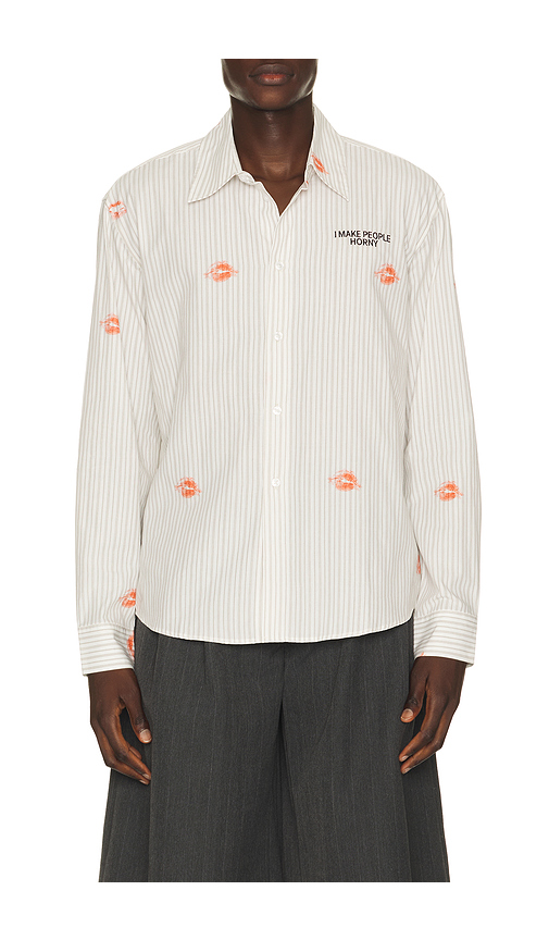 Carne Bollente Business Sensual Tee in Stripe - White. L also in M, S, XL/1X