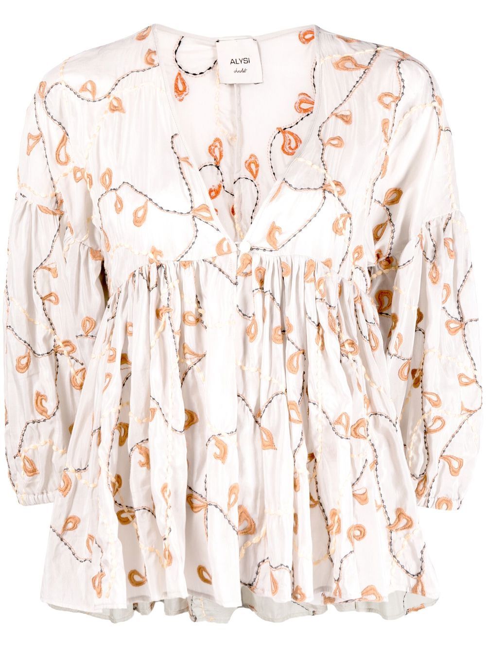 Alysi embroidered flounce smock top - Grey