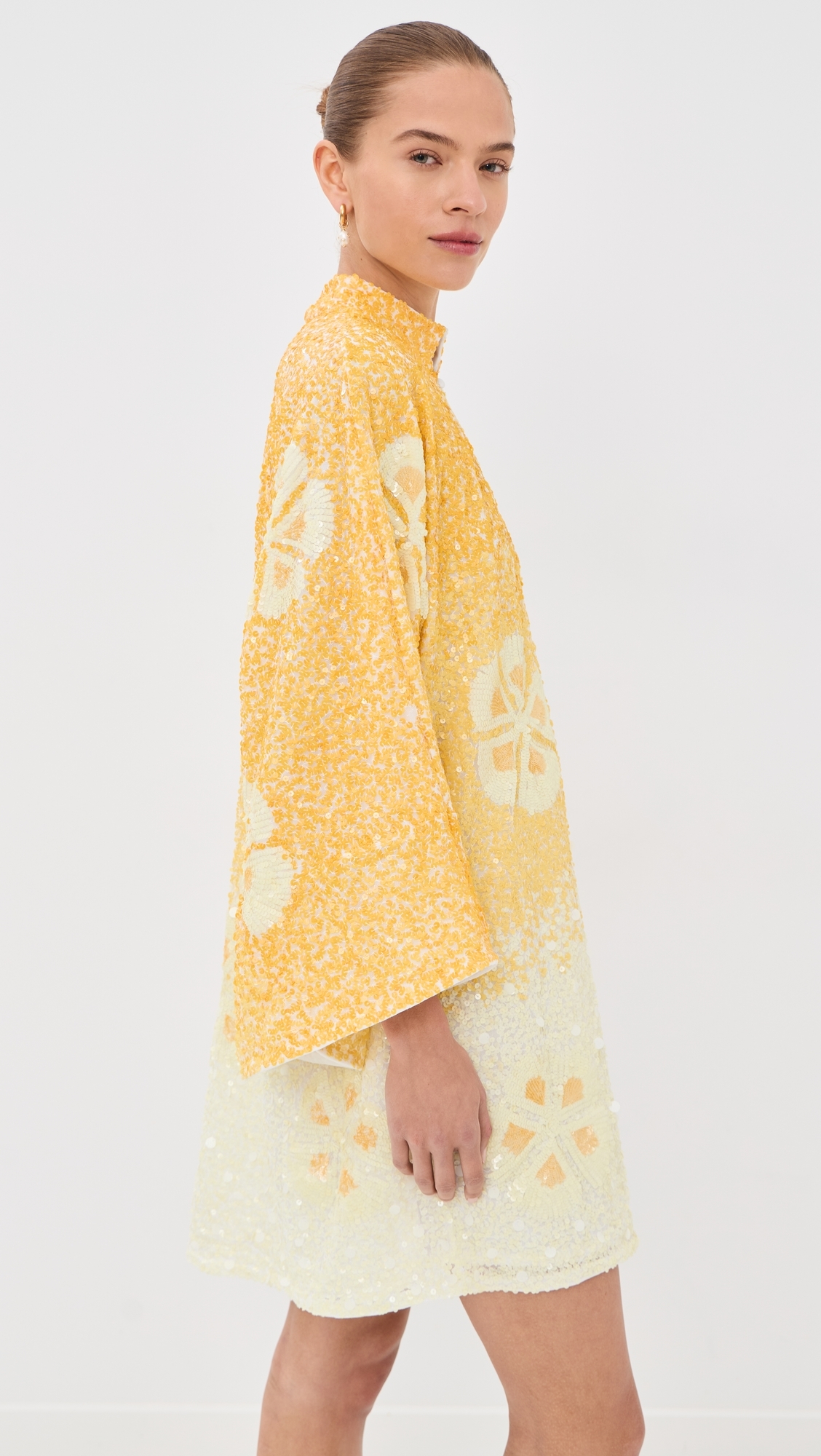 Sequin Hawaiian Flower Mini Caftan Yellow & White One Size