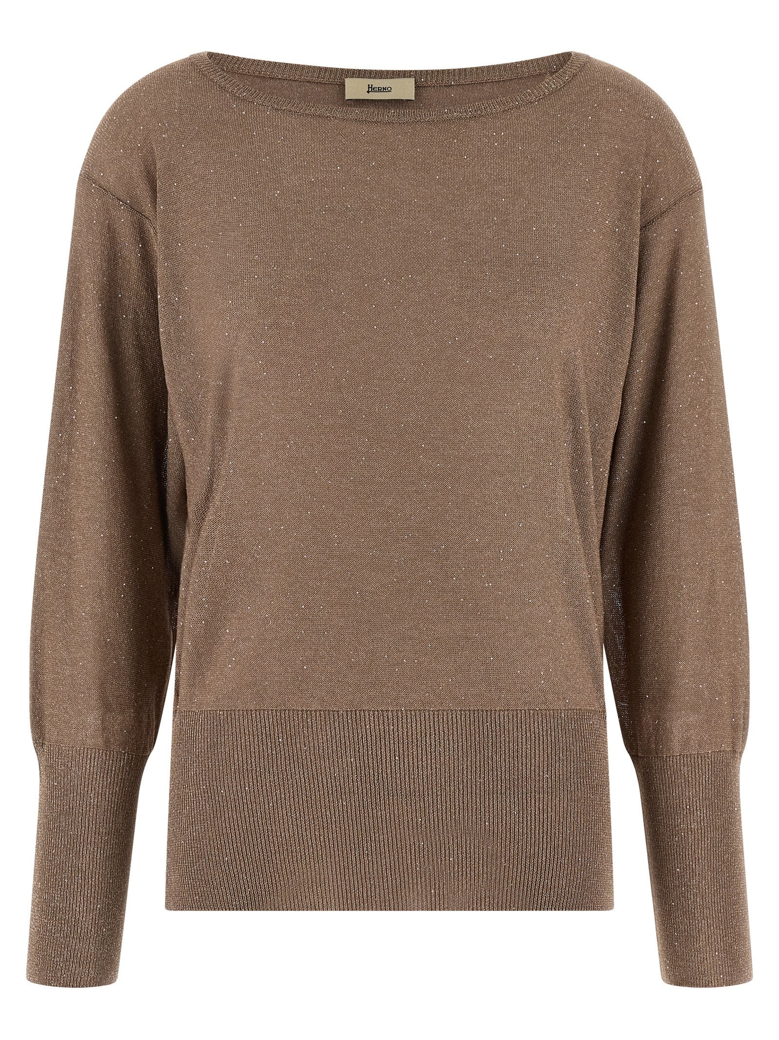Sequin-Embellished Viscose Sweater — Brown