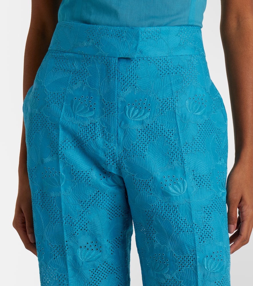 Broderie anglaise scalloped cotton straight pants
