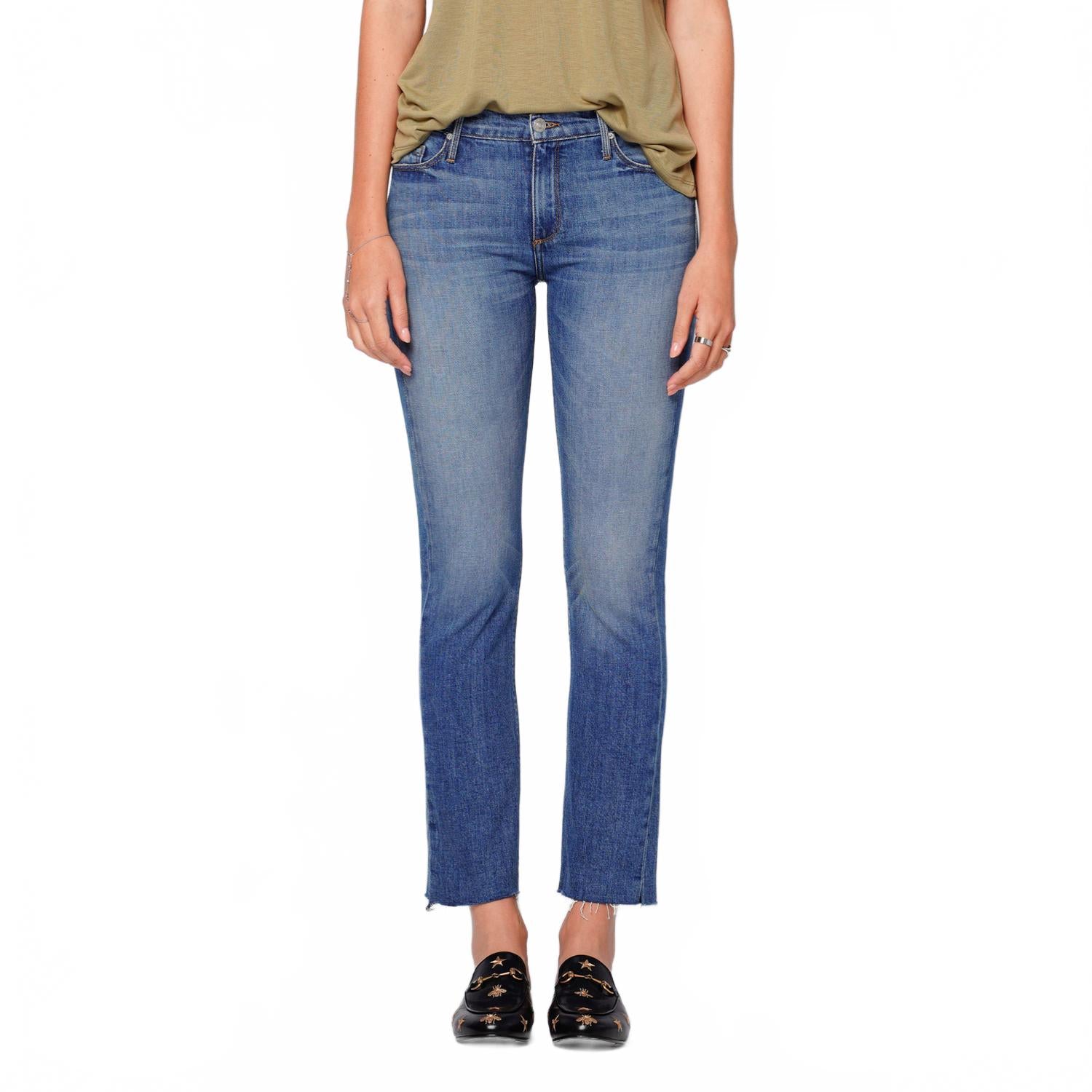 Bardot Straight Fray Jean In Medium Blue