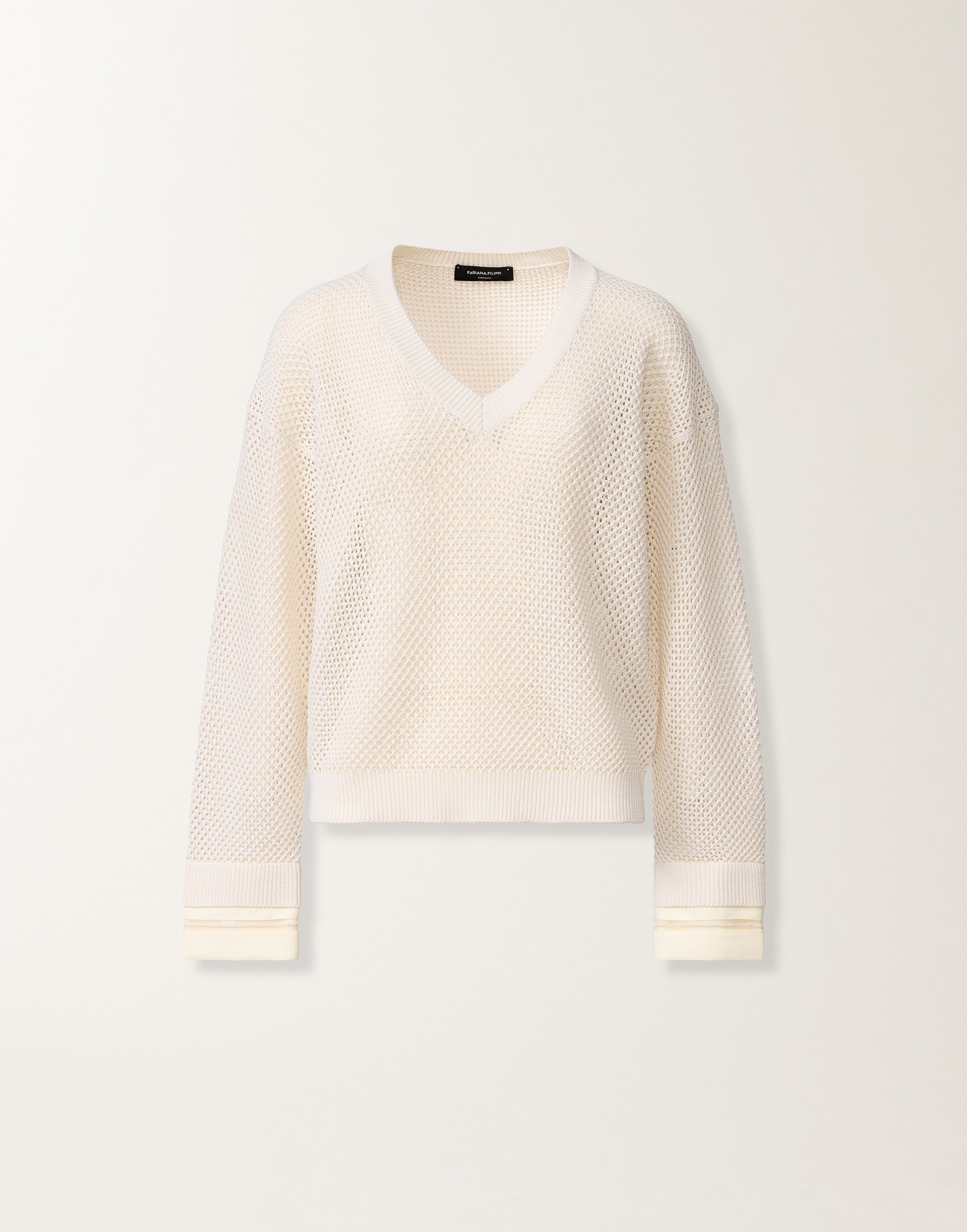 Sweater in organic cotton with lustrous viscose, butter