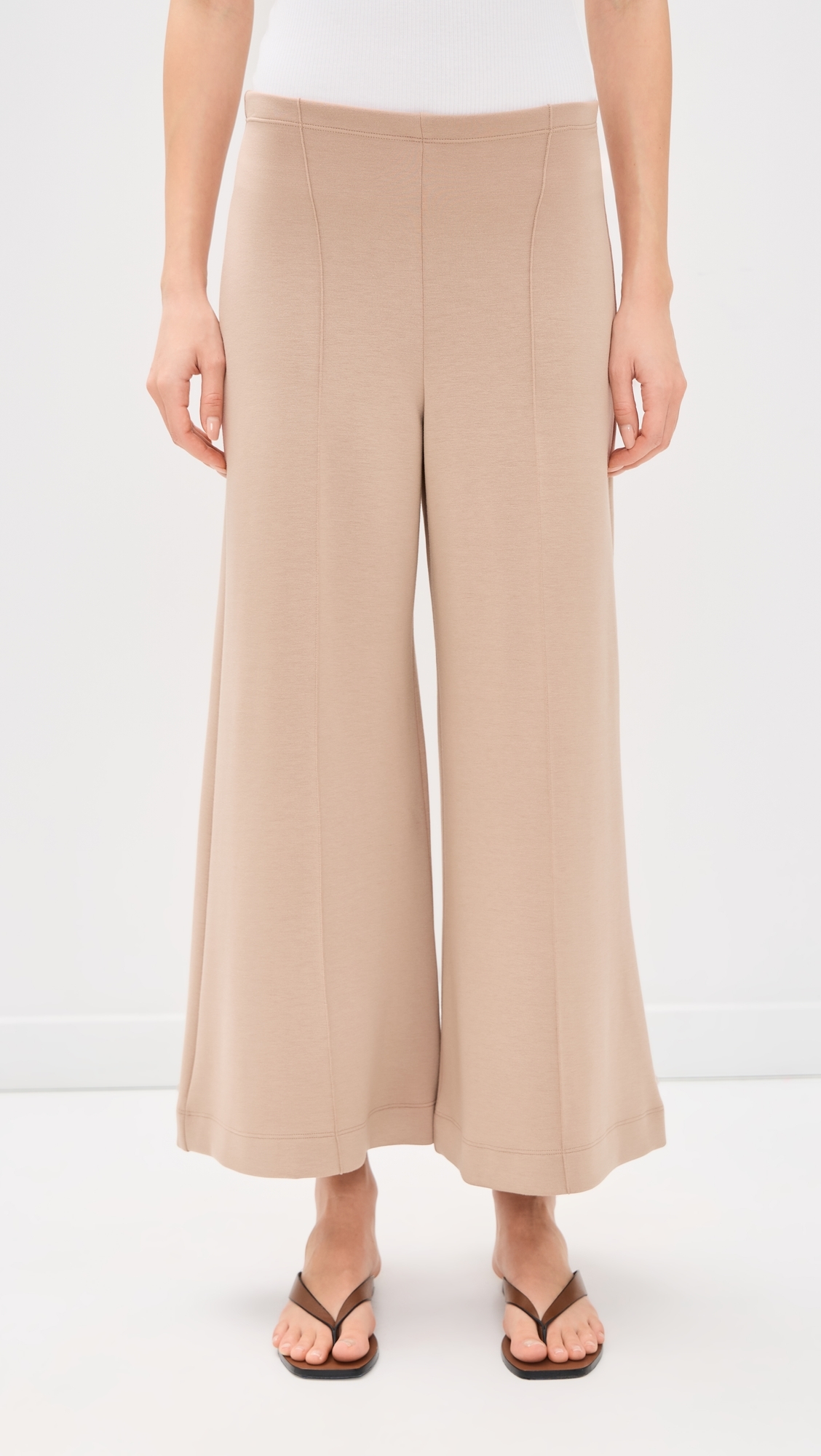 Scuba Cropped Wide Leg Pants Tan