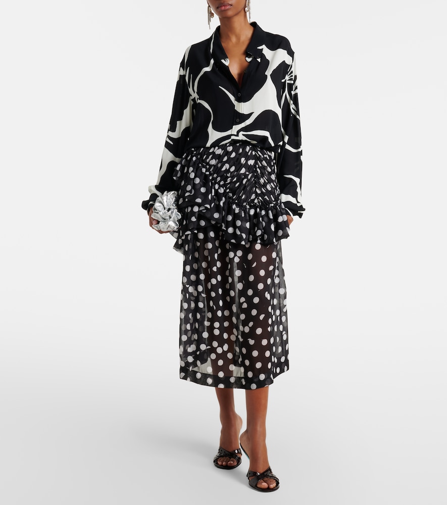 Polka-dot ruffled midi skirt