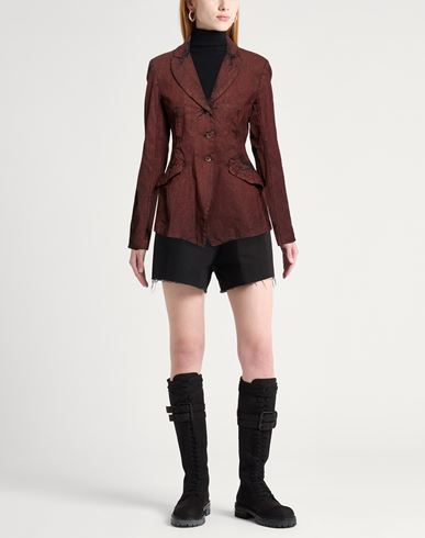 Woman Blazer Rust Size 2 Linen, Viscose, Elastane