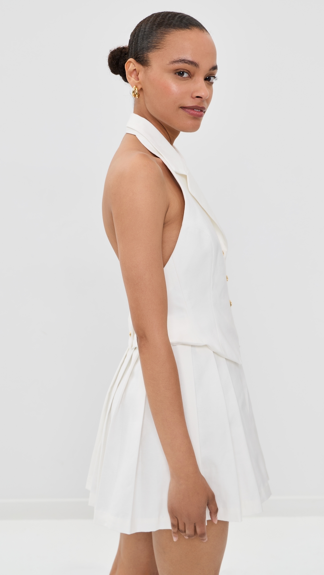 Pleated Waistcoat Mini Dress White