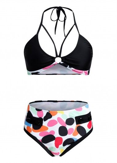 Modlily Rainbow Color Polka Dot High Waist Bikini Set