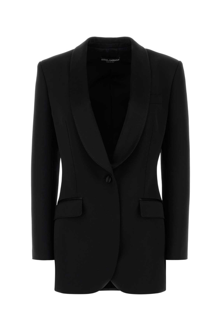 Black Stretch Wool Blend Blazer
