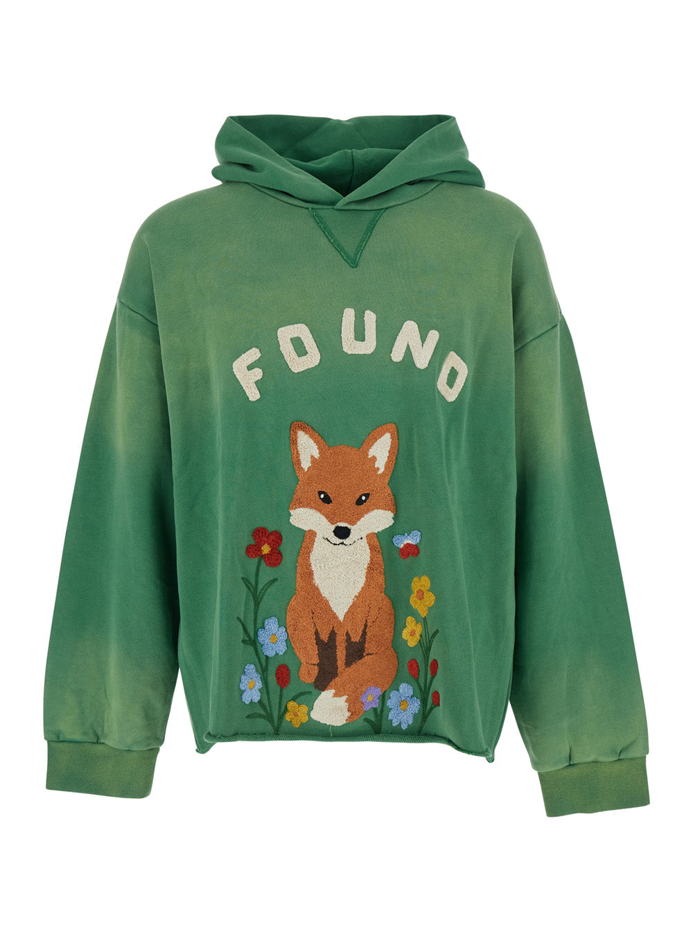 Embroidered Fox & Floral Hoodie — Green