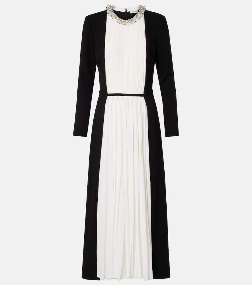 Esther embellished crêpe and plissé midi dress