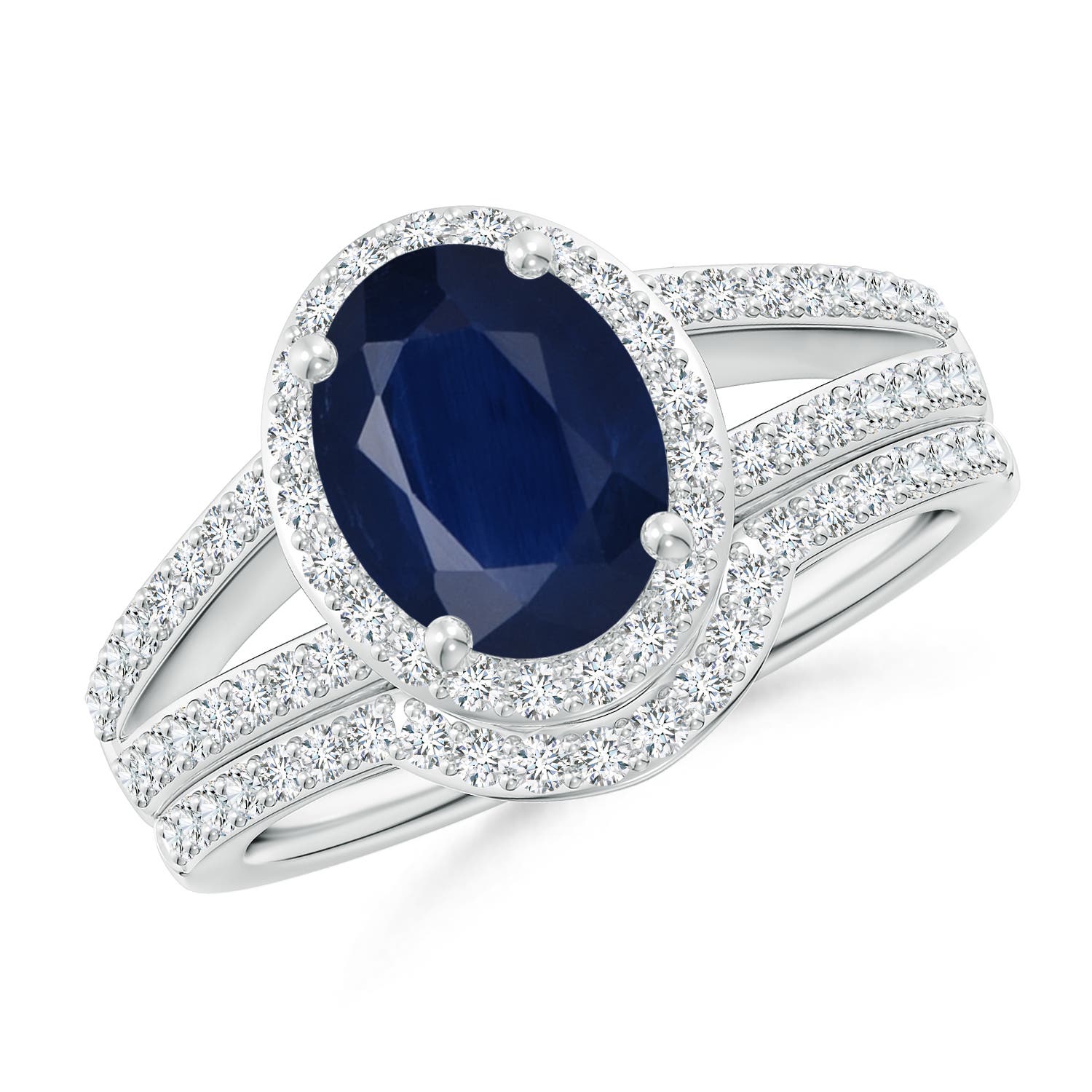 Angara 2.0 Carats Sapphire and Diamond Split Shank Bridal Set in Platinum
