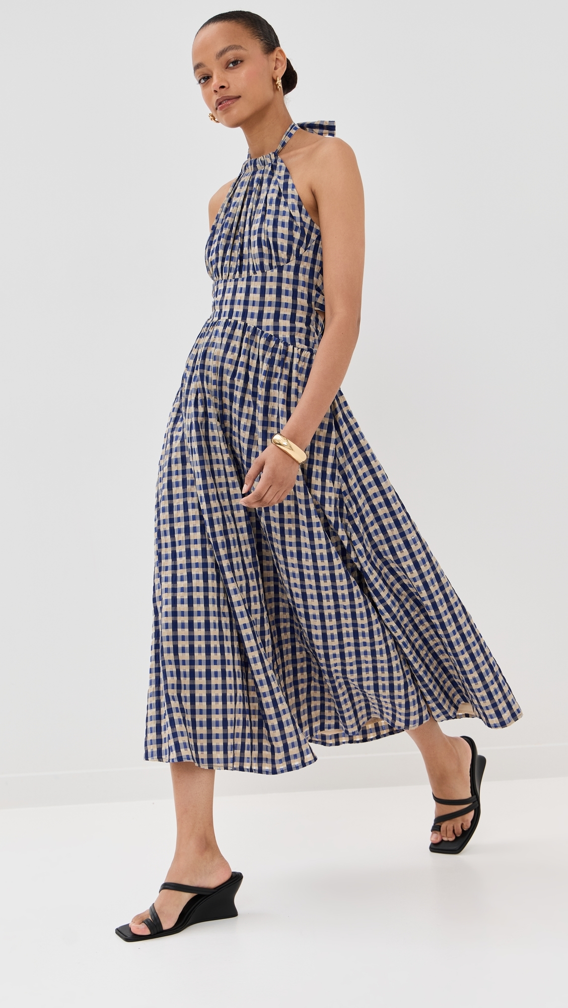 Rosie Assoulin Halter In The Name of Love Dress Navy Check