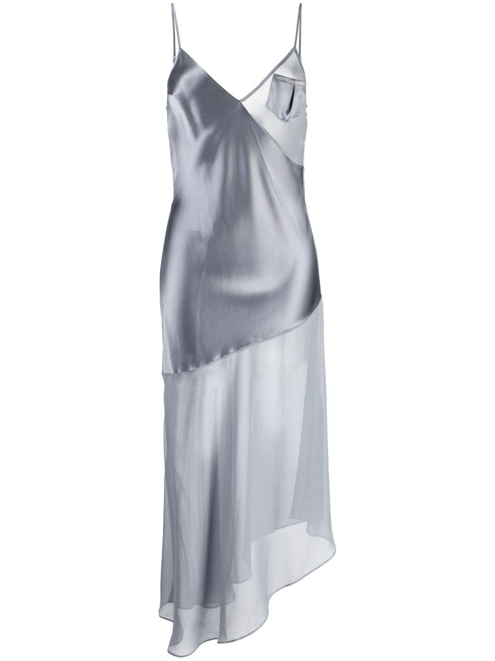 Asymmetric satin-finish slip dress - Silver