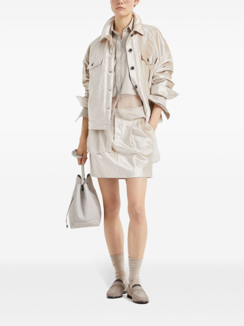Pearlescent-finish tailored miniskirt - Neutrals