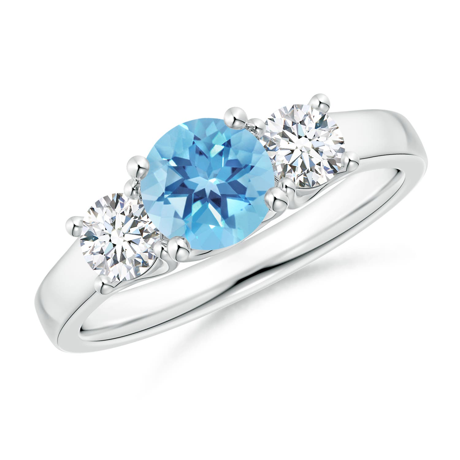 Angara 0.95 Carat Classic Round Swiss Blue Topaz and Diamond Three Stone Ring in Silver