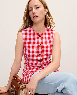 Ann Taylor The Gingham Long Crew Neck Vest