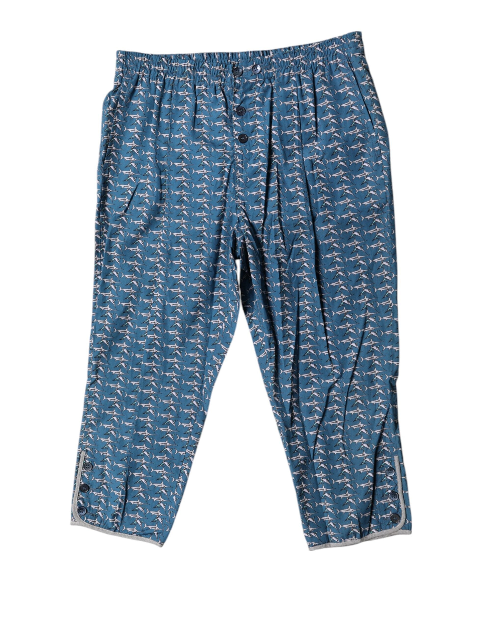 Shark-Print Cotton Shorts — Blue
