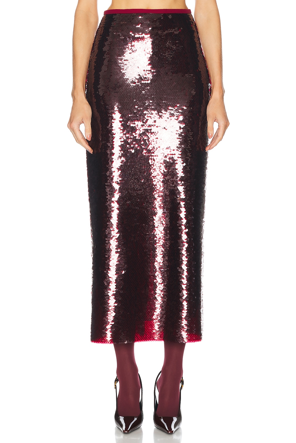 SEV Sequin Midi Skirt in Burgundy - Burgundy.  38 also in