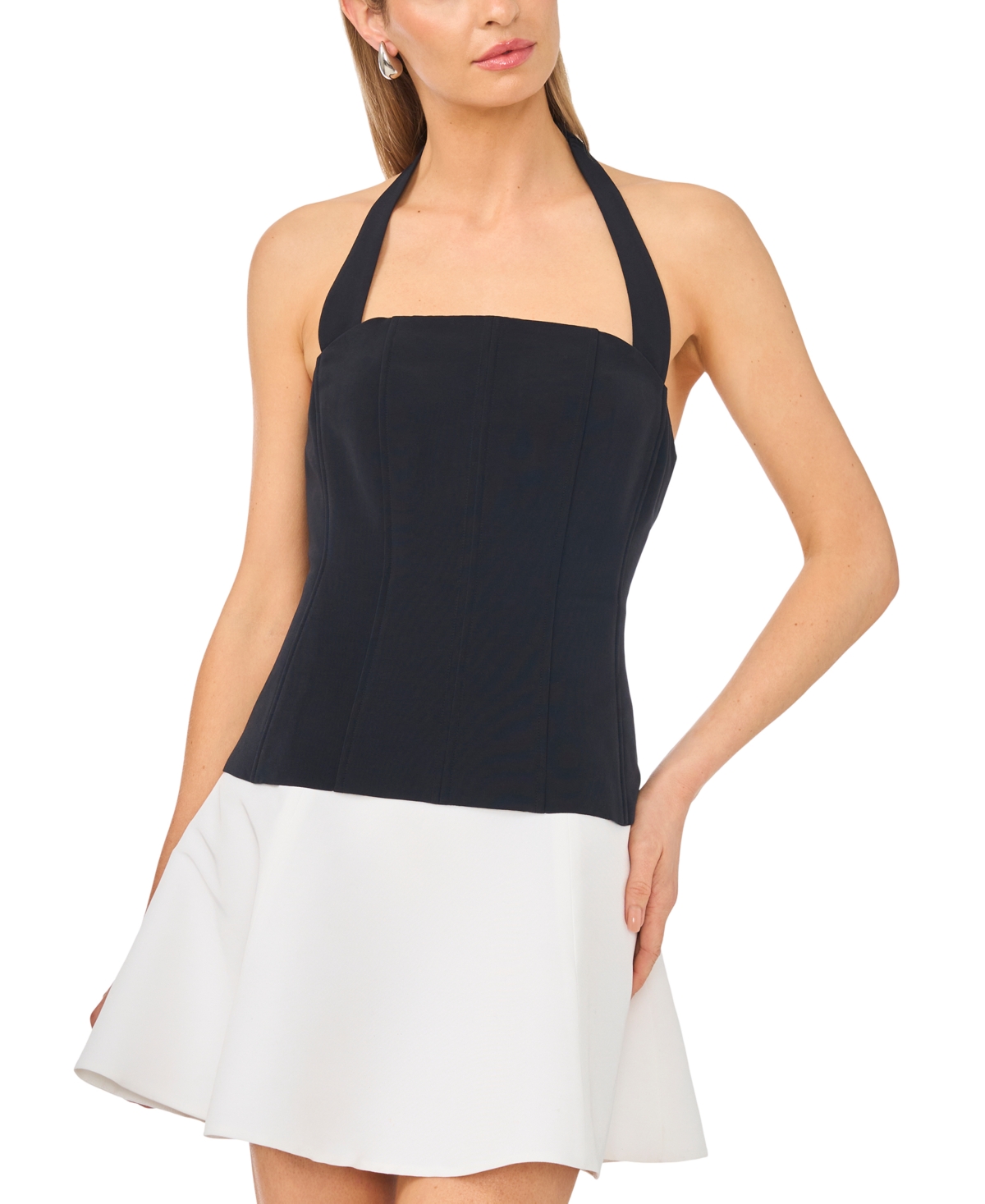 Women's Square Neck Halter Combo Mini Dress - Rich Black