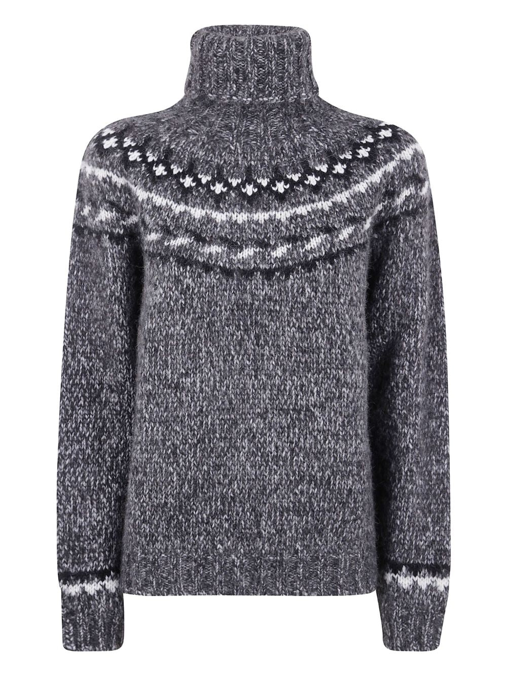 Fair-Isle Wool Turtleneck Sweater — Charcoal grey