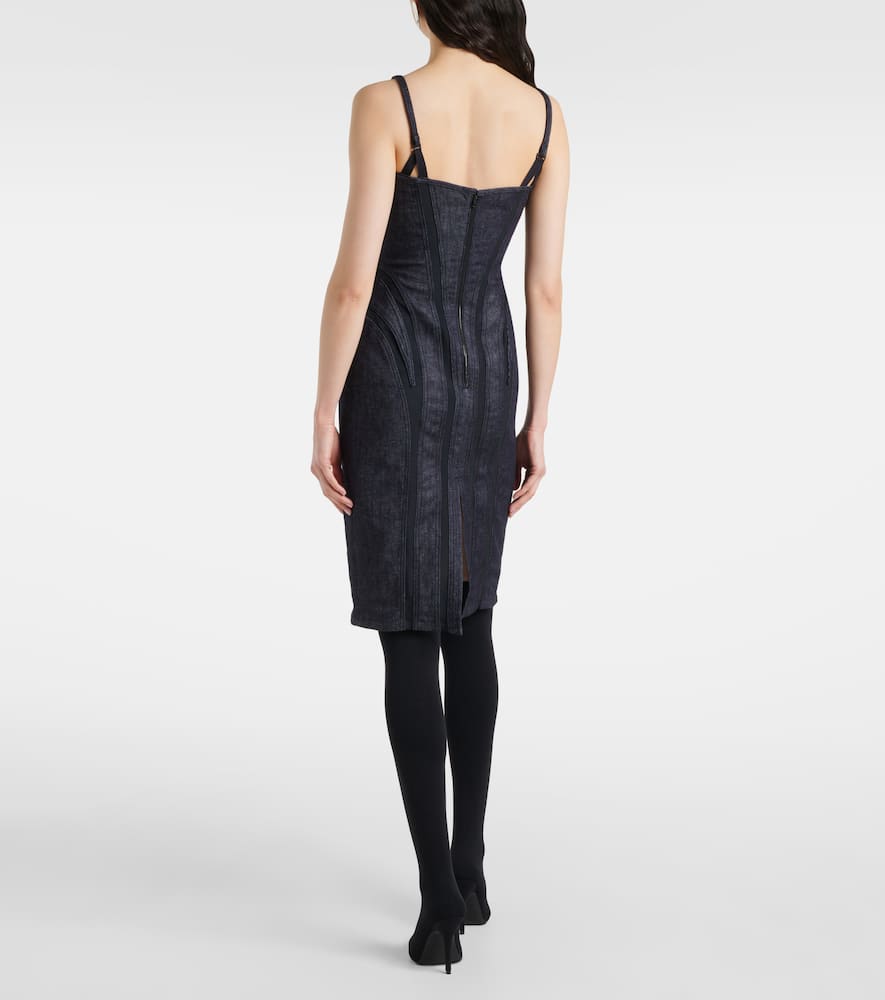 Mugler Mesh-trimmed denim midi dress