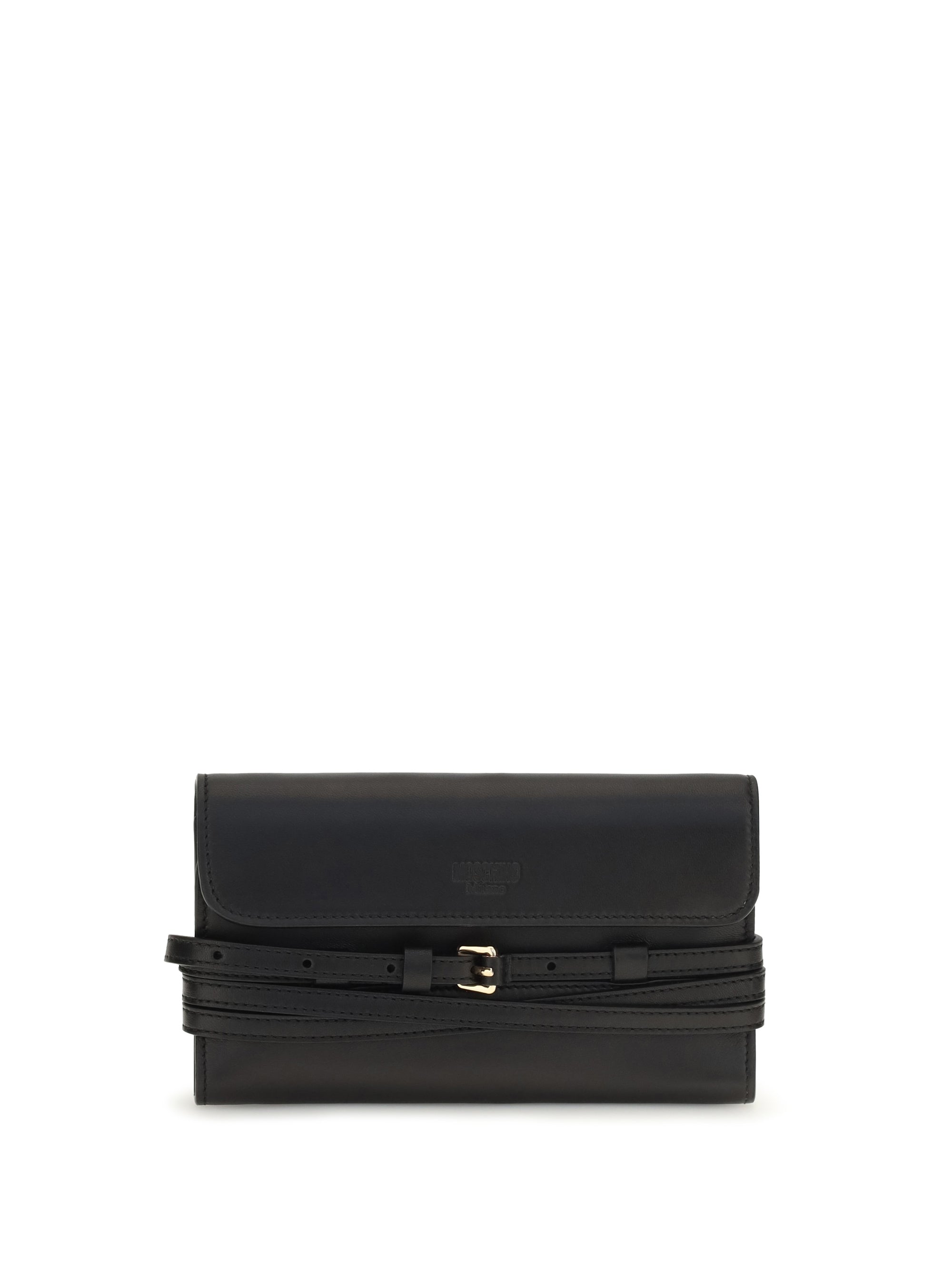 Leather with Buckle Wrap Wallet — Black
