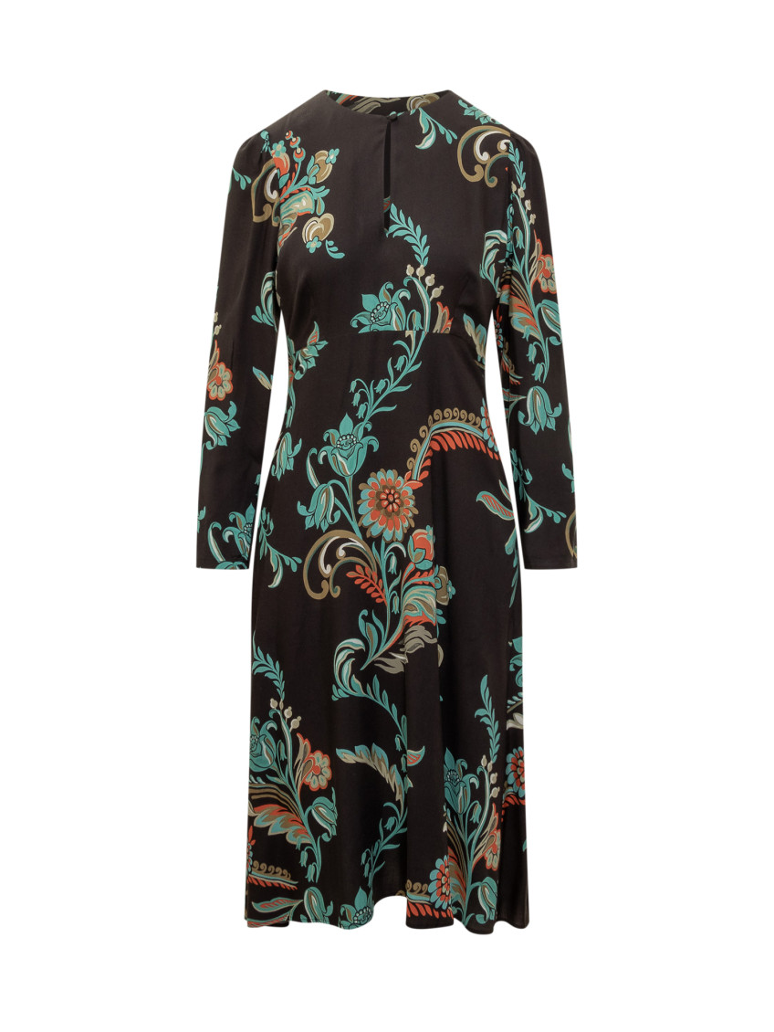 Multicolor Floral Round Neck Midi Dress