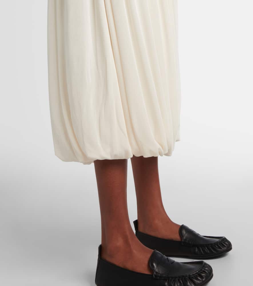 Layered velvet-trimmed midi skirt