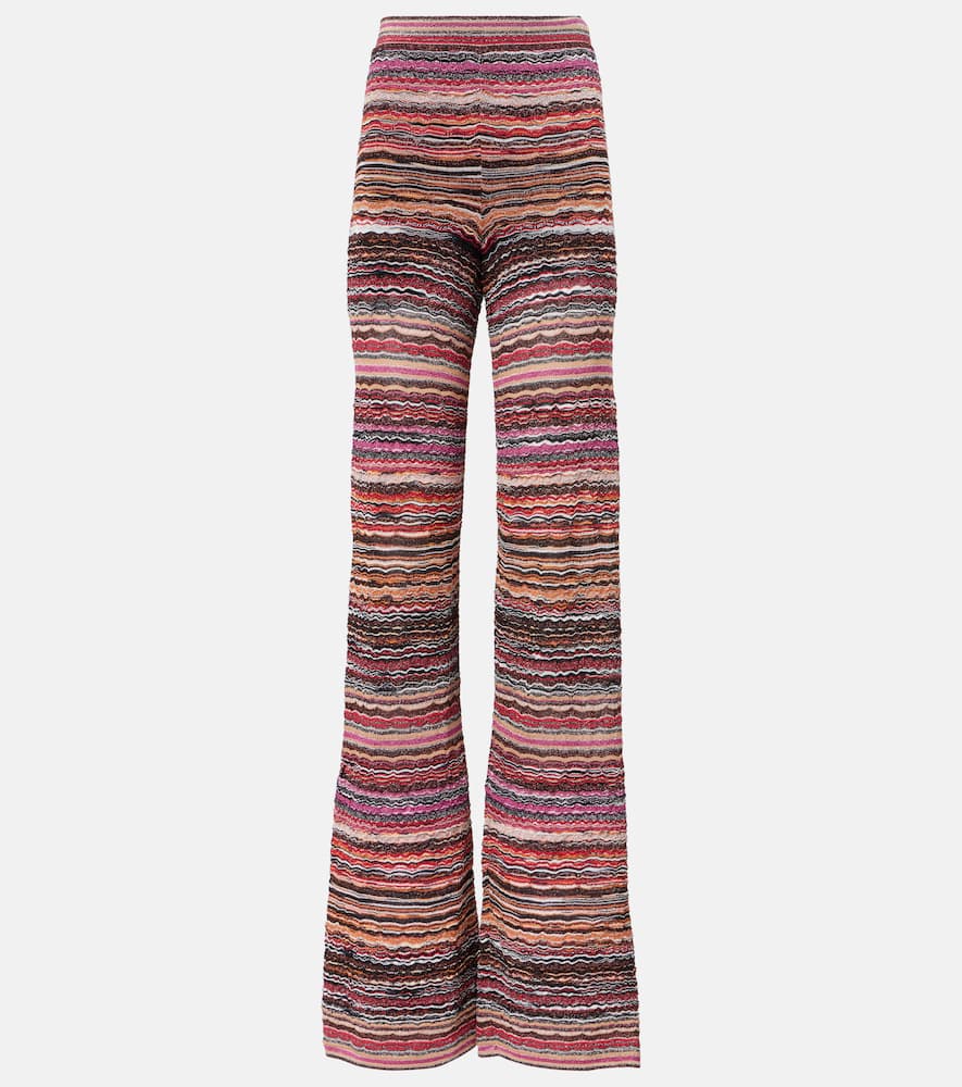 Zigzag striped lamé flared pants