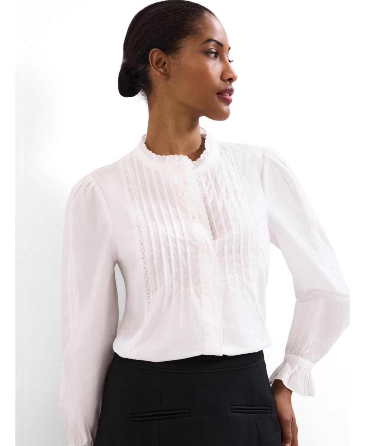 Women's Laurie Pleated Embroidered Cotton Blouse - Ivory
