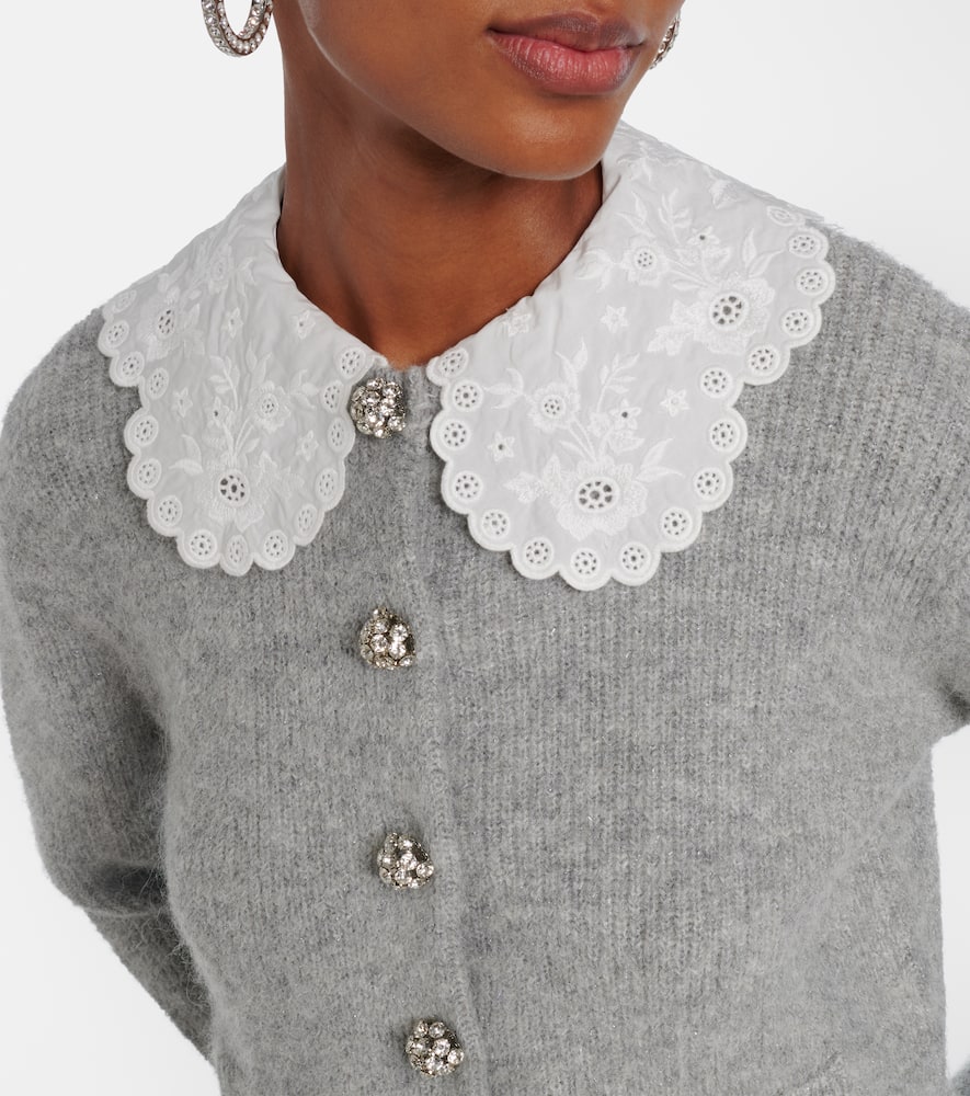Embellished lace-trimmed cardigan
