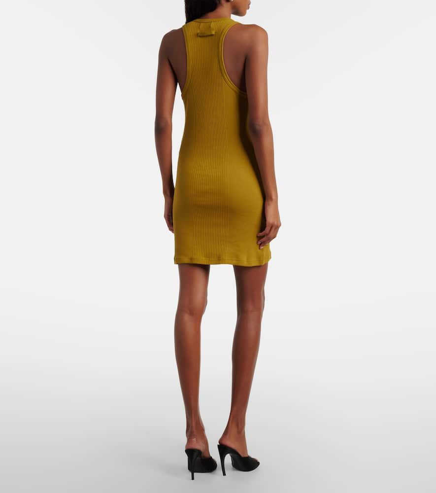 Logo ribbed-knit cotton minidress