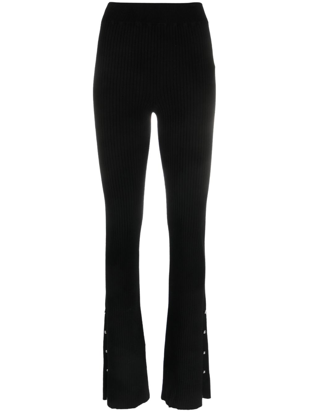 High-waisted ribbed-knit trousers - Black