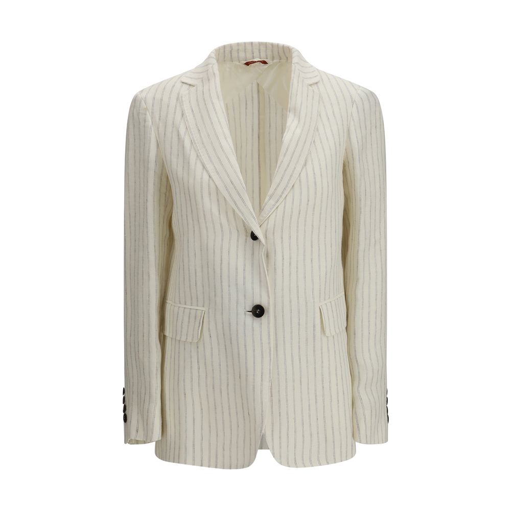 Pinstriped Linen Blazer — Beige