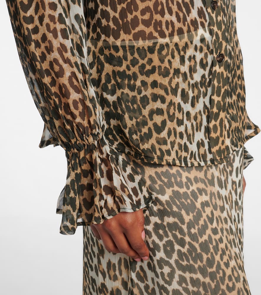 Leopard-print tie-neck chiffon blouse