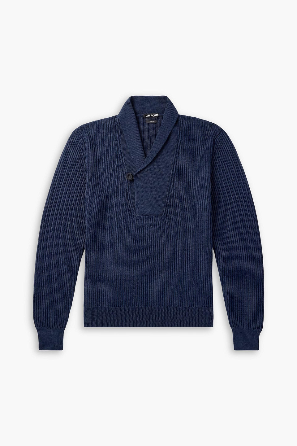 Slim-fit shawl-collar ribbed merino wool-blend half-placket sweater - Blue - IT 58