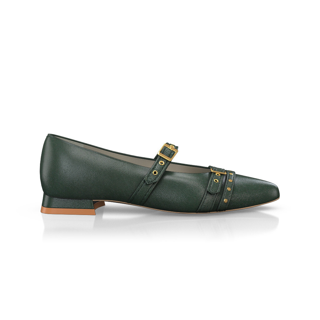 Ballerines pointues Chaussures plates Femme Faites main en Italie en Cuir Vert Foncé - Sur Mesure, Petit, Boucles, Boucle - GIROTTI