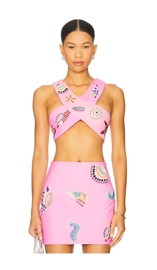 Oceanus Shell Hand Beaded Top in Pink. - M also in
