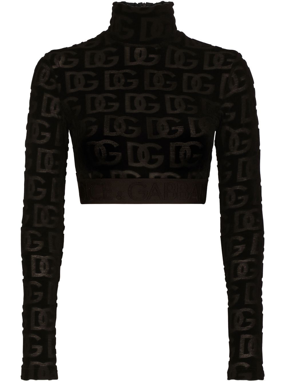 Logo-print roll-neck crop top - Black